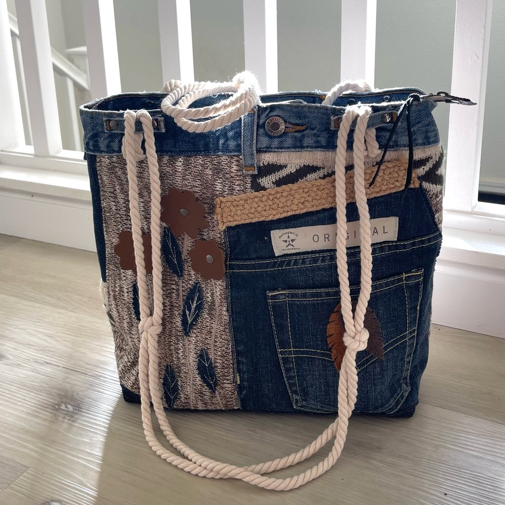 Denim & Knit Sweater-Upcycled Bag | Eco-Friendly, Handmade, One-of-a-Kind
